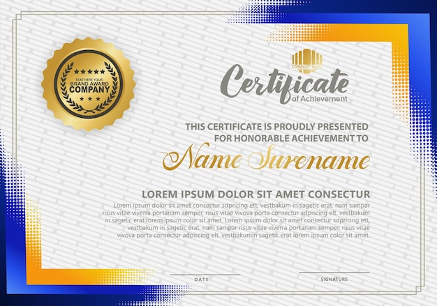 Diploma certificate template with halftone style and modern pattern background