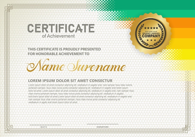 Diploma certificate template with halftone style and modern pattern background