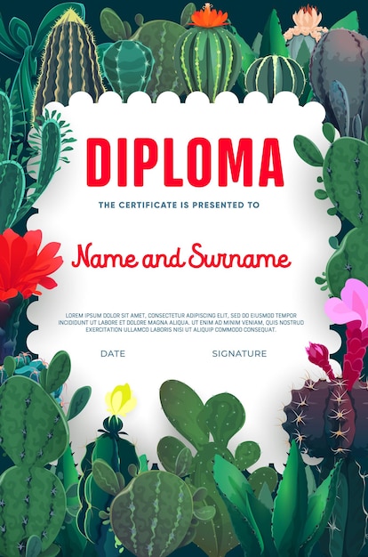 Diploma for florist cactuses and succulents award