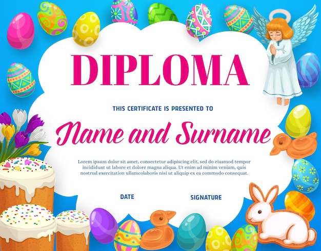 Vector diploma of kids education with easter eggs