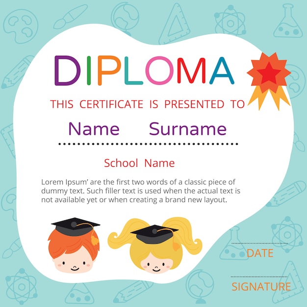 Diploma for kids vector