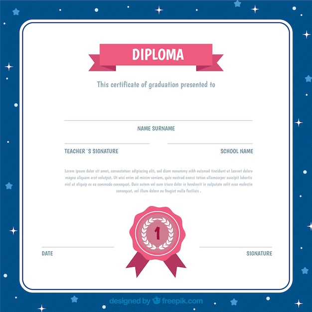 Diploma per i bambini con cornice blu con stelle
