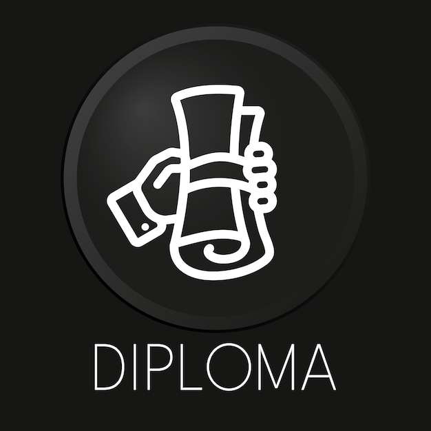 Diploma minimaal vectorlijnpictogram op 3D-knop geïsoleerd op zwarte achtergrond Premium VectorxA