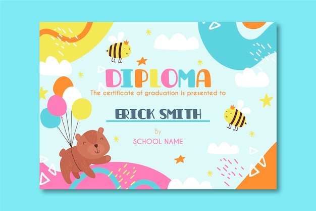 Diploma sjabloon voor kinderen met tekenfilms
