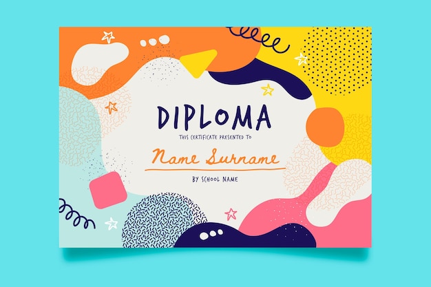 Vector diploma template design for kids