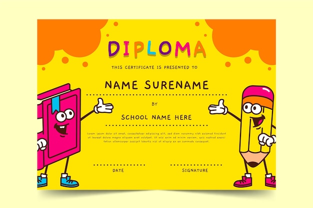 Diploma template for kids design