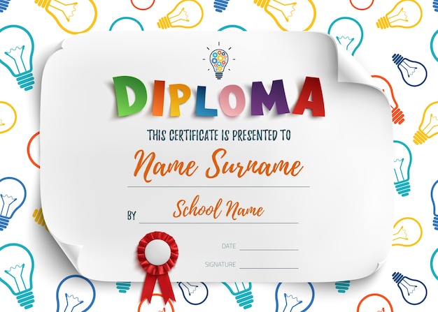 Modello di diploma per asilo nido scuola materna, sfondo certificato. illustrazione