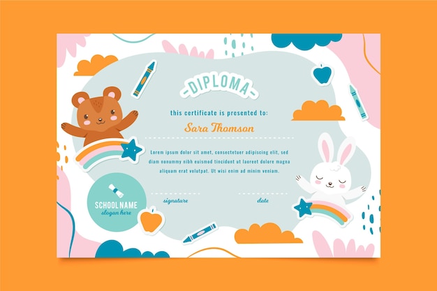 Vector diploma template for kids
