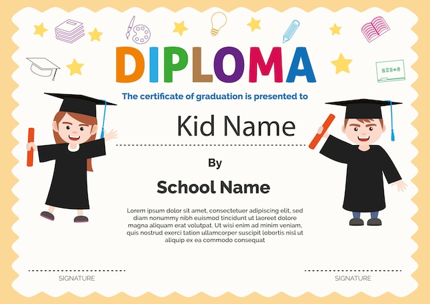 Diploma template met kleurrijke letters