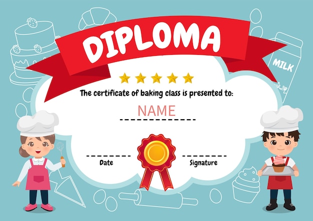 Diplomasjabloon voor bakles voor kinderen