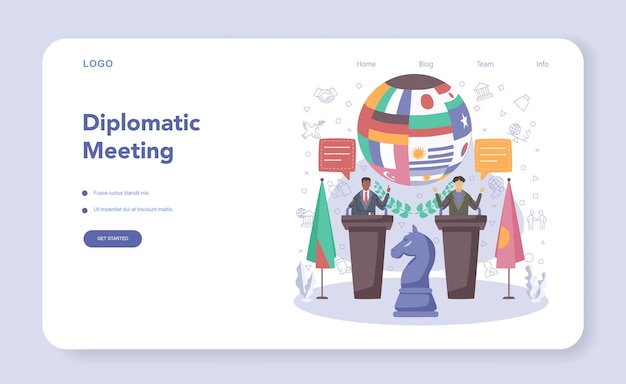 Diplomat web banner or landing page idea of international deplomatic