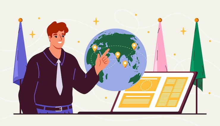Vector 外交官 地球の背景に地球の人間 国際コミュニケーションと政治家