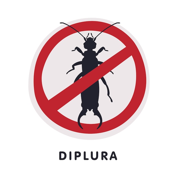 Vector diplura harmful insect prohibition sign pest control and extermination service vector illustration on white background