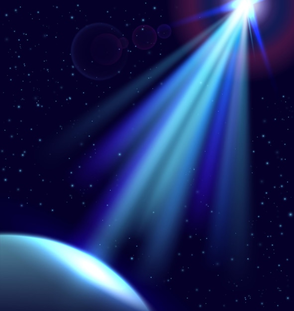 暗い空間での直接光惑星とufo光ベクトル宇宙イラスト
