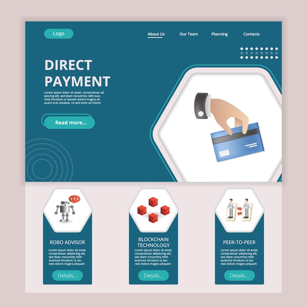 Vector direct payment flat landing page website template robo