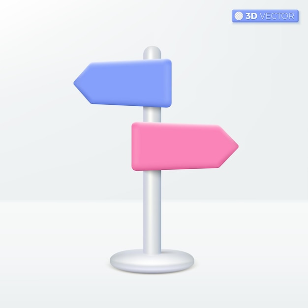Directie verkeersborden post met pijl icoon symbool straatbord met schaduw Directie borden keuze borden reis bestemming concept 3D vector geïsoleerde illustratie cartoon pastel minimale stijl