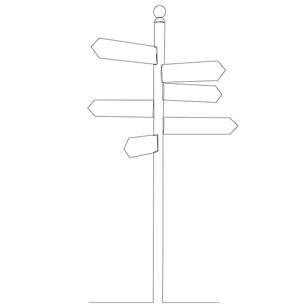 Direction sign drawing by one continuous line isolated vector