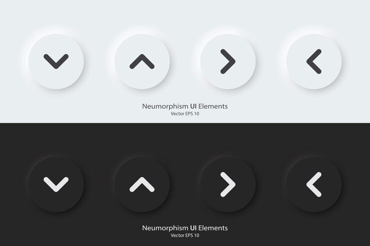 Vector direction sign a set of black and white round buttons with direction symbols the arrow up down right left icon 3d neumorphism design style for apps websites interfaces and mobile apps ui ux