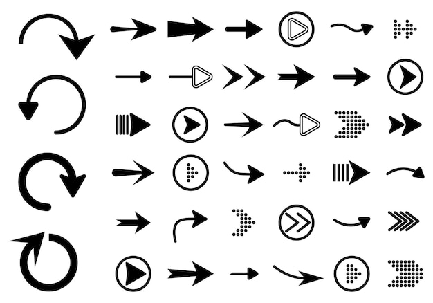 Направленная стрелка плоский стиль набор различных черных стрелок нового стиля для веб-дизайна cursor vector
