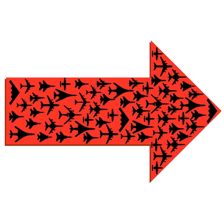 Vector directional arrow with the airplanes inside vector