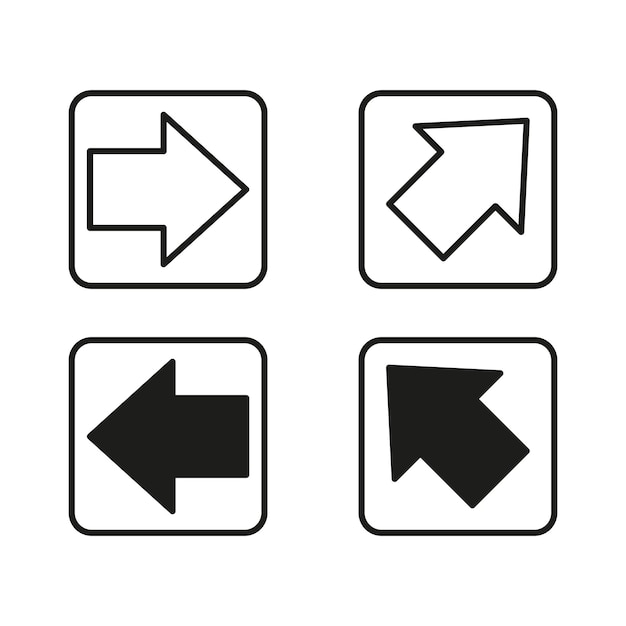 Directional arrows icon set Navigation symbols collection Pointers in square frames Interface