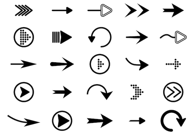 Directionele pijl vlakke stijl Set van verschillende nieuwe stijl zwarte pijlen voor webdesign Cursor Vector