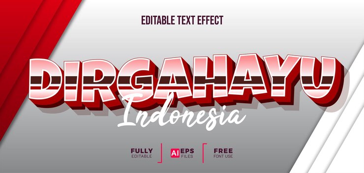 Vector dirgahayu indonesia independence day 3d editable text effect