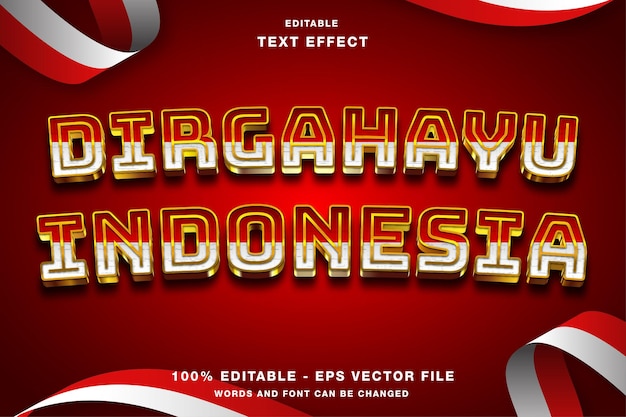 Dirgahayu indonesia independence day stile oro 3d effetto testo modificabile