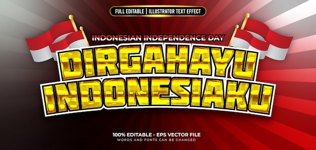 Dirgahayu indonesiaku gold 3d text effect template