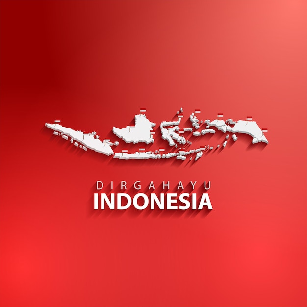 Dirgahayu Indonesië of Indonesië Onafhankelijkheidsdag banner achtergrond met 3D-kaart en rode kleur