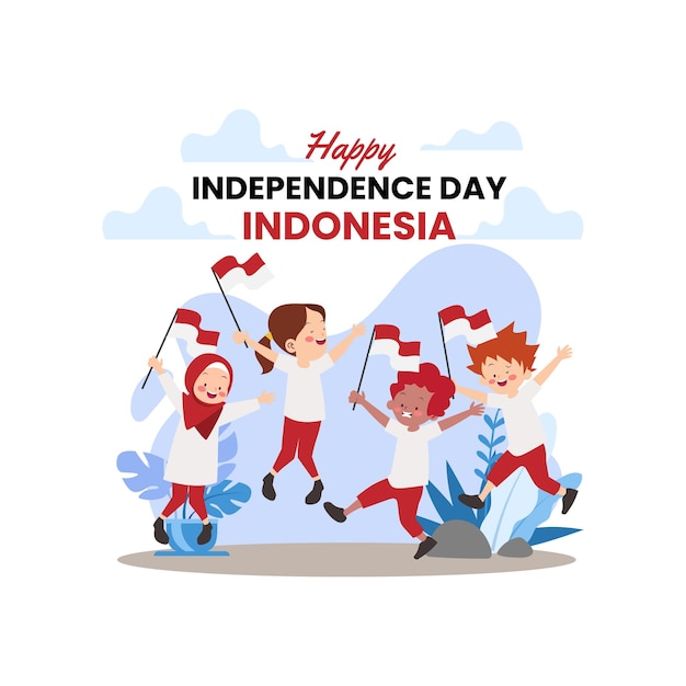 dirgahayu republik indonesia flat illustration kids happy design