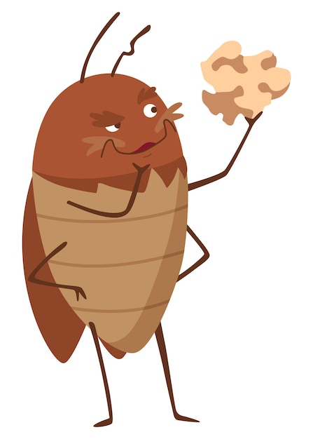 벡터 먼지 바퀴벌레 재미있는 갈색 딱정벌레 사랑스러운 기생 야생 동물 스티커 만화 곤충 해충 벡터 일러스트 레이 션
