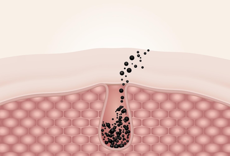 Vector dirt and ingrained the skin cell face clogging the cause of acne and dermatitis