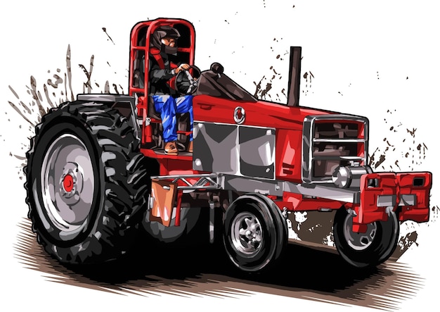 dirt tractor isolated on white background for poster, t-shirt print, business element, social media