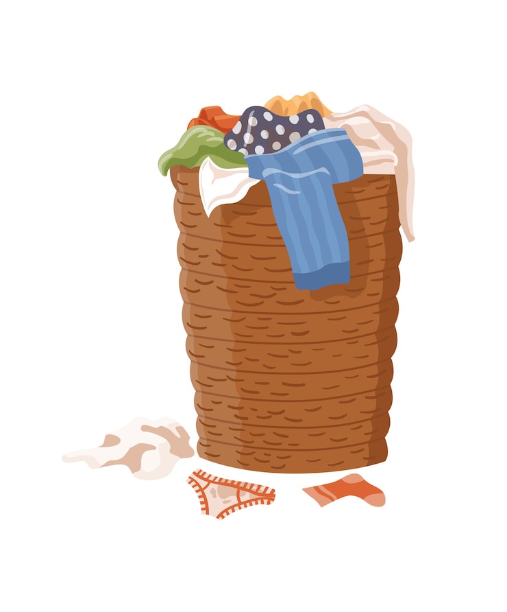 Vector dirty clothes. laundry basket filled with smelly clothes