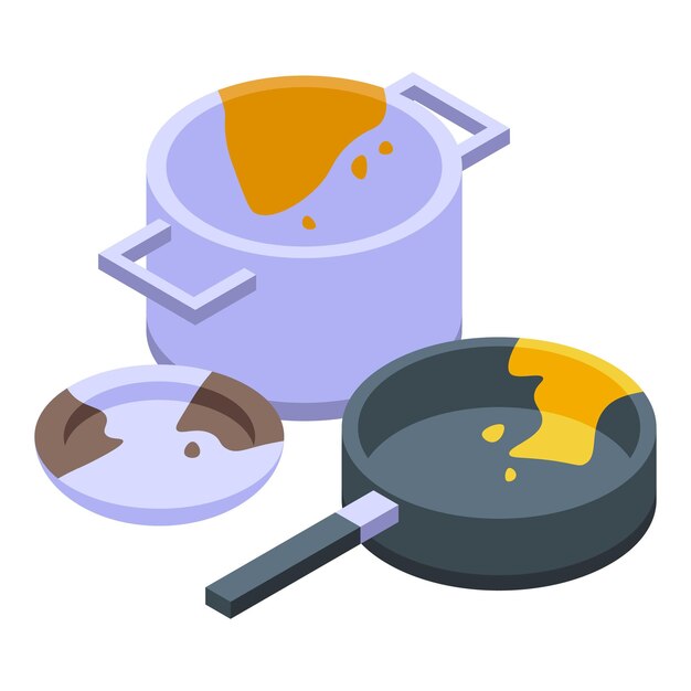 Vector dirty dishes icon isometric vector kitchen dish pile stack