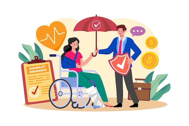Vettore concetto di illustrazione di assicurazione contro l'invalidità su sfondo bianco
