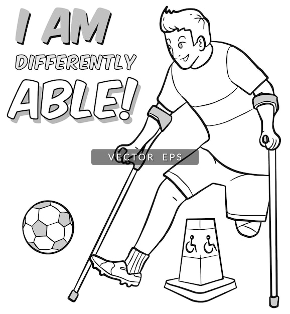 Vettore pagina da colorare dell'illustrazione delle persone con disabilità