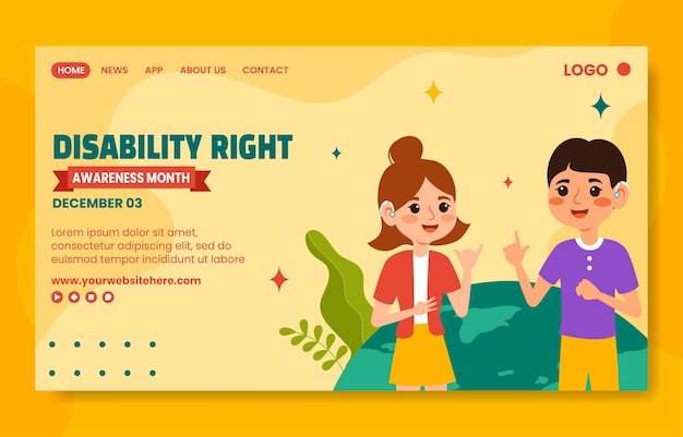 Disability Rights Awareness Month Social Media Landing Page Cartoon Template Background Illustration