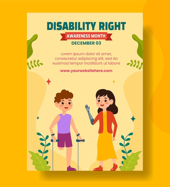 Disability Rights Awareness Month Vertical Poster Flat Cartoon Templates Background Illustration