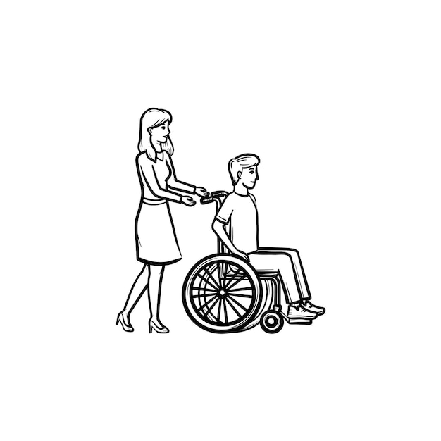 Disabilita persona in sedia a rotelle contorno disegnato a mano doodle icon