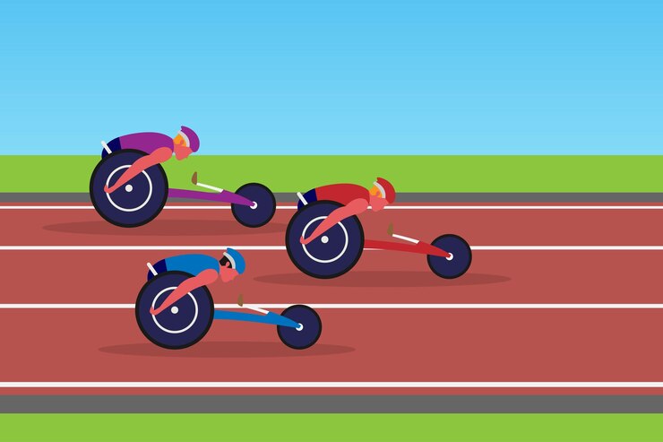 Vector disabled athlete racers on wheelchair racing 2d vector
