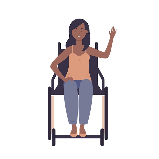 Disabled black girl in wheelchair giving greetings