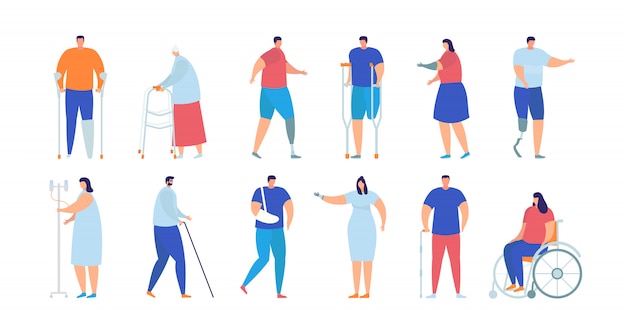 Disabled, injured and sick people illustration isolated collection set.