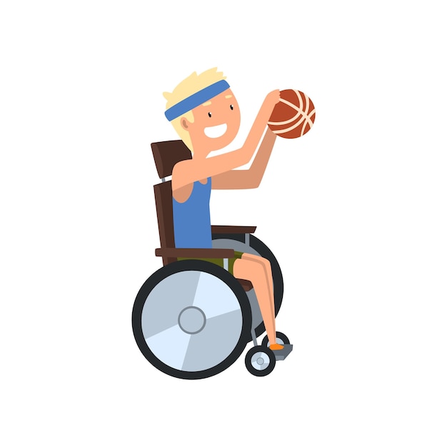 Мужчина-инвалид играет в баскетбол реабилитация инвалидов концепция вектора иллюстрация изолирована на белом фоне