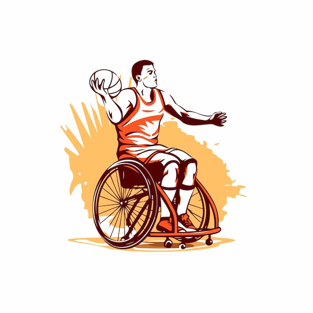 Vettore uomo disabile in sedia a rotelle che gioca a basket illustrazione vettoriale per il tuo progetto