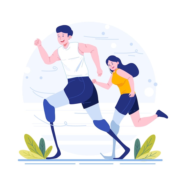 Disabled man and woman practicing running