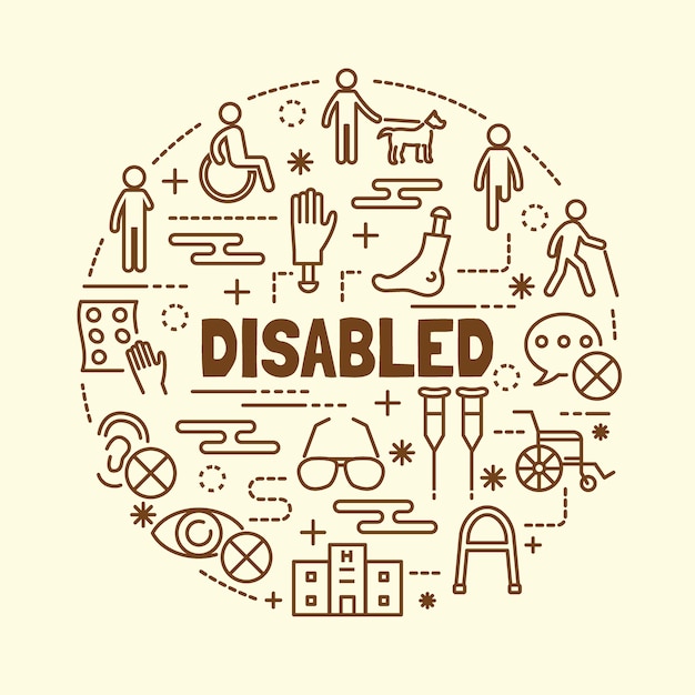 Disabled minimal thin line icons set