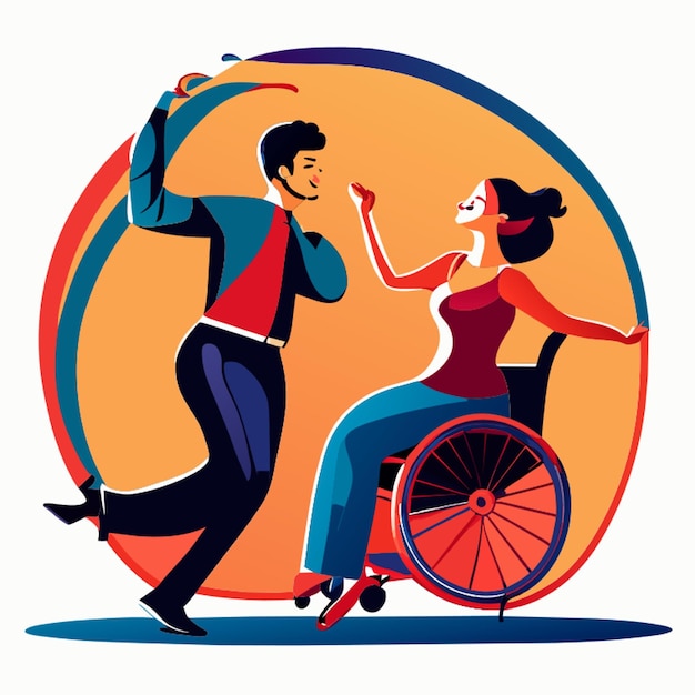 disabled people dance vector illustration