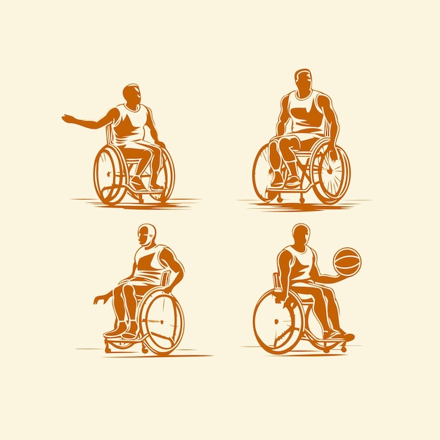 Набор икон для инвалидов Мужчина и женщина-инвалиды в инвалидных колясках векторные иллюстрации
